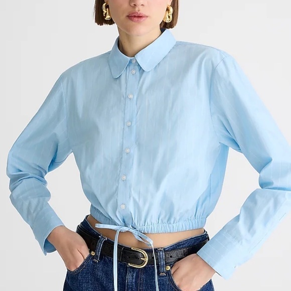 J crew Cropped fitted-waist button-up shirt in stripe - Picture 1 of 6